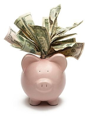 Piggy bank with dollars in it
