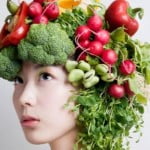 girl with vegetables for hair